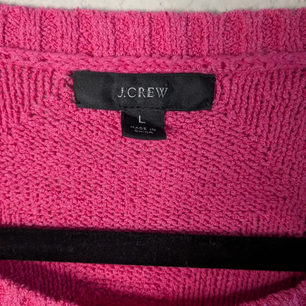 J. Crew Knit Crochet Sweater L Short Sleeve Pink L Knot Detail Excellent Barbie